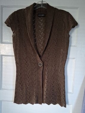Principles Brown Short-Sleeve Shawl-Collar Knit Cardigan